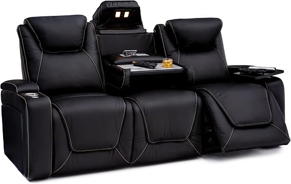 Seatcraft Concerto Home Theater Seating Black Sofa with Fold Down Table