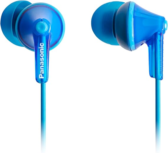 Panasonic RP-HJE125-K, 3.5mm ErgoFit Wired Earbuds, Noise Isolating In-Ear Stereo Earphones, Dynamic Clear Sound, Ergonomic Custom-Fit Earpieces (S/M/L), Large 9mm Driver, Long cord, No Mic - Blue