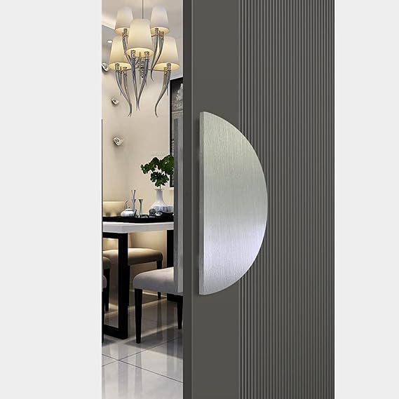 Barn Door Pull Handle, 1/2 Round Door Pull Handle, Double-Side Aluminum Barn Glass Door Handle Hardware, Sliding Push Pull Door Wood Gate Grab Bar (Color : Silver, Size : Diameter 20cm/7.9in)