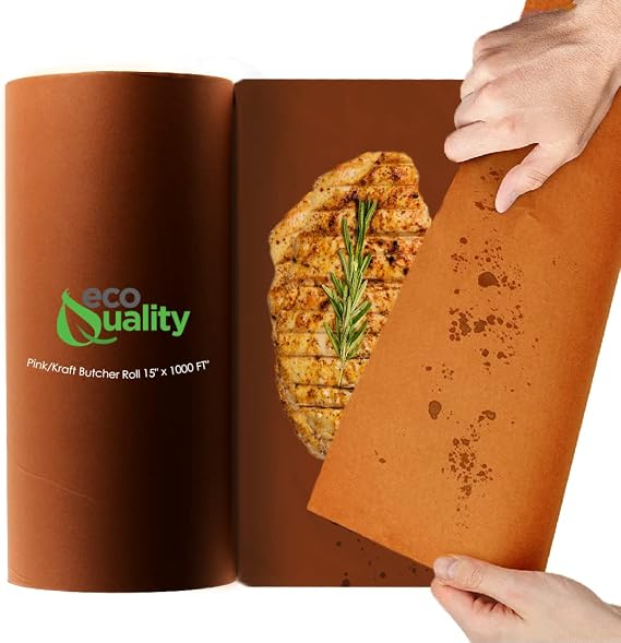 [4 Pack] Pink Butcher Kraft Paper Roll 15 x 1000 ft Peach Wrapping Paper for Brisket, BBQ Smoking, Meat, Butcher, and Food Service by EcoQuality