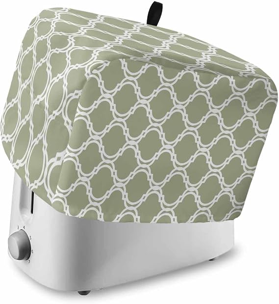 Sage Green Geometric Toaster Cover 2 Slice, Small Kitchen Appliance Covers, Morocco Modern Contemporary Abstract Toaster Oven Cover with Loop, Bread Machine Cover Polyester Dust Cover
