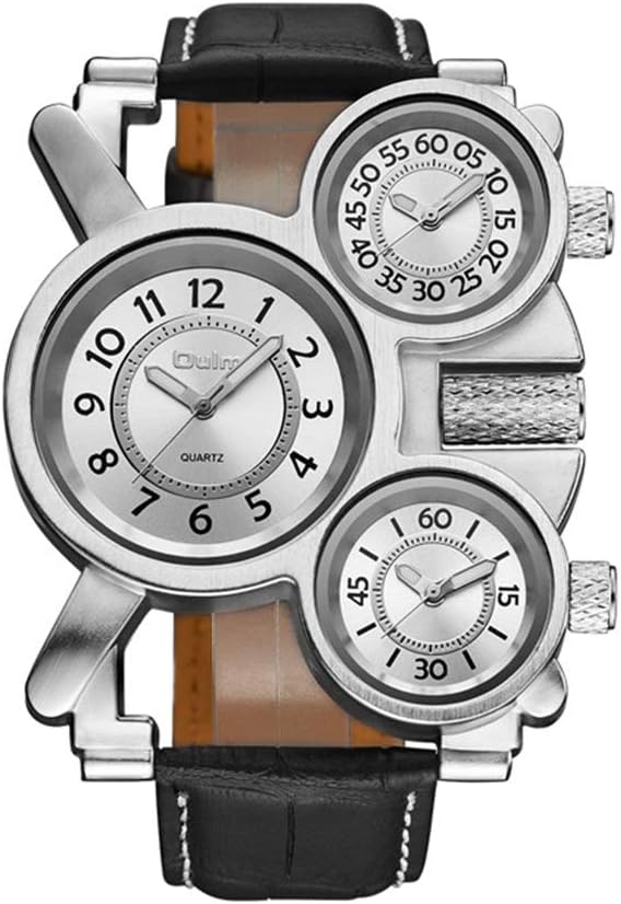 Oulm 1167 Mens Top Brand Multi-Function 3-Movt Quartz Leather Wrist Watch