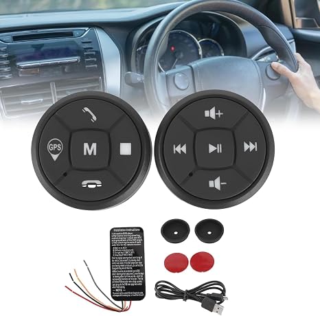 Bluetooth Steering Wheel Control, Button Controller, USB Charging Car Multi-Function Steering Wheel Button Switch Control for Volume GPS Navigation Control