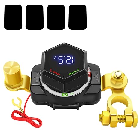 Kill Switch for Car, Battery Disconnect Switch 12V 250A with Voltage Display, DC 5-60V On Off Cut Shut Off Battery Power Isolator for RV Marine Boat Car Truck Camper Trailer
