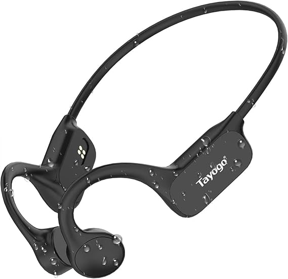 Tayogo IPX8 Waterproof Bone Conduction Bluetooth Headphones Open-Ear 3-in-1 Bluetooth + FM + Receiver, 15H Playtime, Swim/Running/Cycling Wireless Headset,Compatible T6 Transmitter