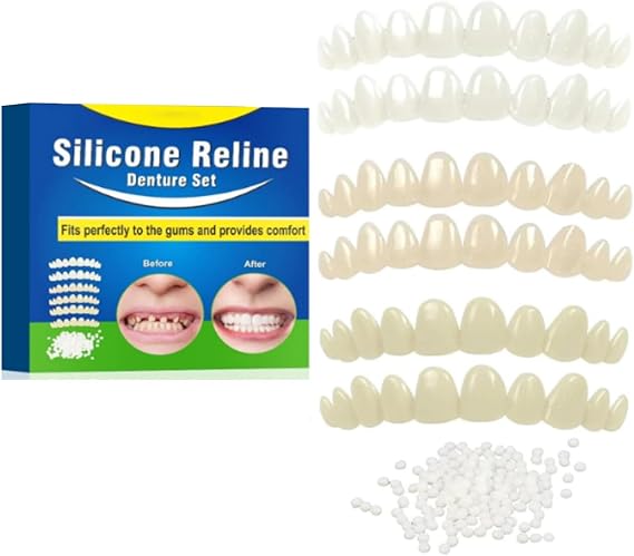 6PCS Veneers Teeth for Women,Tooth Repair Kit,Tooth Replacement Missing Teeth,Temporary Tooth Filling,Fake Teeth & False Teeth Set for Top and Bottom,Moldable Dental Retainers with Thermal Beads