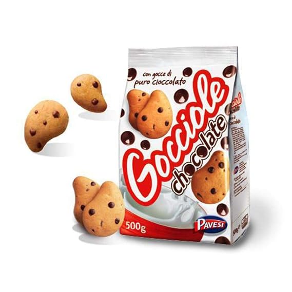Natural Chocolate Chip Cookies from Italy. Made with 100% Natural Ingredients. No Preservatives. Healthier Snack Option. 500 gr - 17.5 Oz