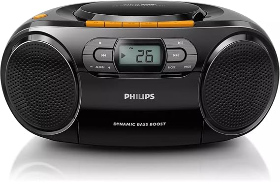 Philips Portable CD Player Boombox - Portable MP3 Player and Cassette Tape Player, Boombox Compact Stereo Sound System with Dynamic Bass Boost, Take your music outside with USB HiFi Music Player