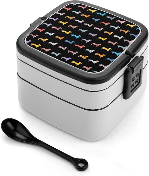 Dachshund Puppy Animal Dog Portable Double-layer Bento Box with Spoon Unisex