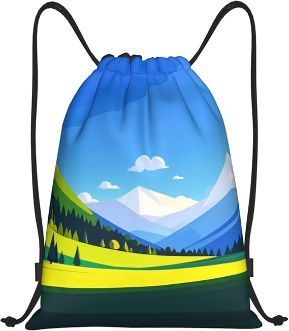 Vibrant Vistas Print Drawstring Bags 210D Polyester Backpack Foldable Sports Drawstring Sack Mini Travel Daypack