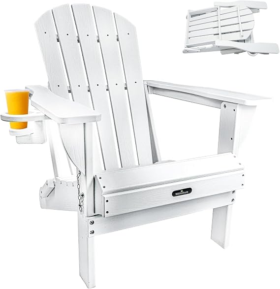 Folding Adirondack Garden Chair,Pit Fire Chair for Garden (White Style 1, 1 PCS)