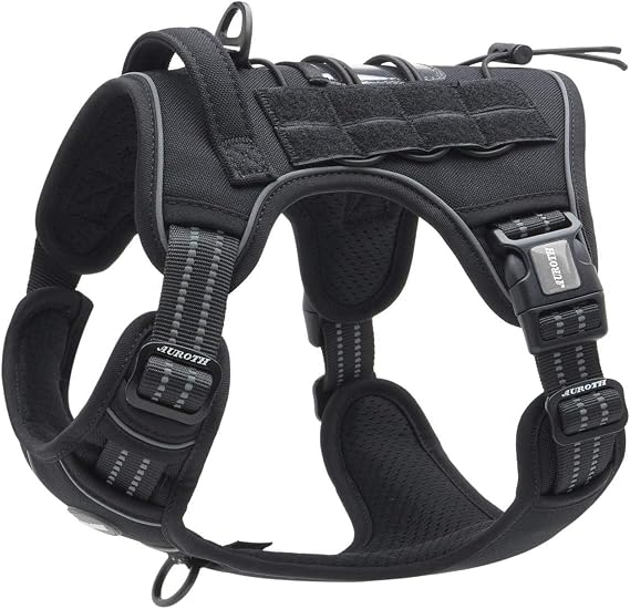 Auroth Tactical Harness for Large Dogs No Pull Adjustable Pet Harness Reflective K9 Working Training Easy Control Pet Vest Military Service Dog Harnesses Black L | Easy Control with handle, Adjustable, Reflective, Military K9, for German Shepherd Husky Walking, Black, Large