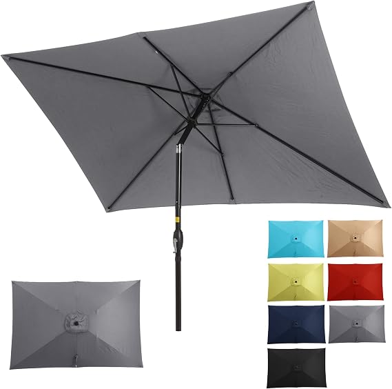 SUNVIVI OUTDOOR Patio Umbrella, Rectangular Patio Umbrella, Metal Pole Square Outdoor Umbrella with Crank and Push Button Tilt, Large Outdoor Umbrella with Polyester Canopy