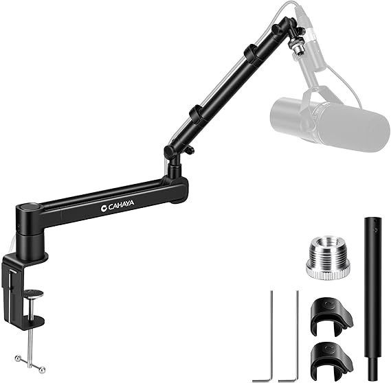 CAHAYA Microphone Arm Stand - Low Profile Boom Arm Stand Supports 2.5 kg Adjustable with 9cm Extension Pole Cable Management Compatible with Shure SM7B BlueYeti FIFINE AM8 K669B HyperX QuadCast,Etc