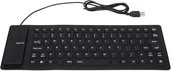 Ejoyous Silicone Keyboard Roll up Foldable Flexible USB Wired for PC, Black | 85 Keys, Silent, Lightweight, Portable Keyboard for Computer Notebook Laptop and Travel, Plug and Play