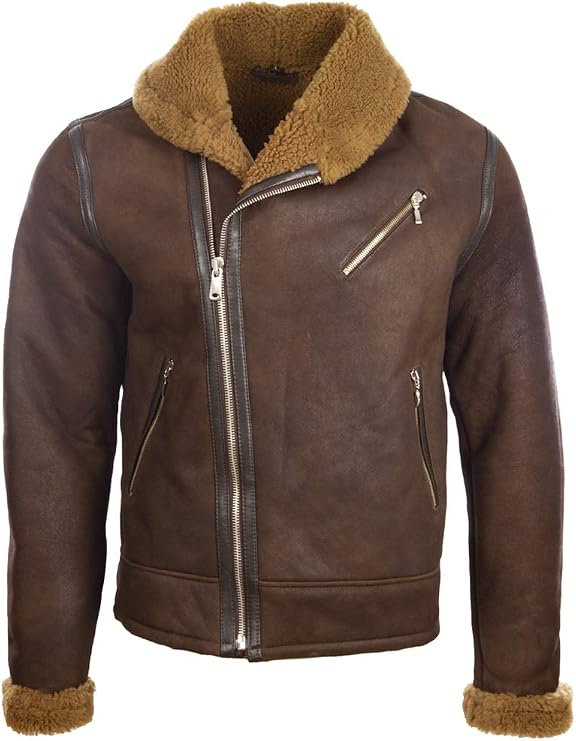 Aviatrix Men's Real Leather Shearling Fashion Jacket with Shawl Collar (OBRS)