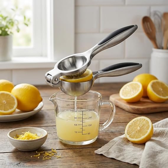 Deconox Profesyonel Paslanmaz Çelik Limon Sıkacağı, Manuel Narenciye ve Limon Presi, Ergonomik Kollu, Kolay Yıkanabilir, Büyük Boy (24 cm) Mat Doku