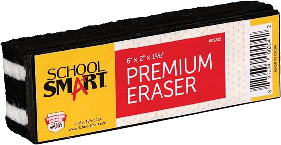 School Smart Premium Chalkboard Eraser, 6 x 2 x 1-5/16 Inches, Felt, Black/White