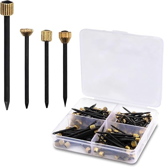 Picture Hanging Nails, 120pcs Picture Pins with Brass Head for Hard Walls Picture Tacks 13 14 18mm 4 Types Picture Hooks with Plastic Storage Box Photo Fram Hanging Kit