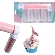 Hand-Held Icing & Coloring Airbrush Tool with 4 X 40ml Tubes | Manual Powder Sprayer for Cake Decorating, Cupcakes, Cookies | Easy-Use Plastic Material,Pink