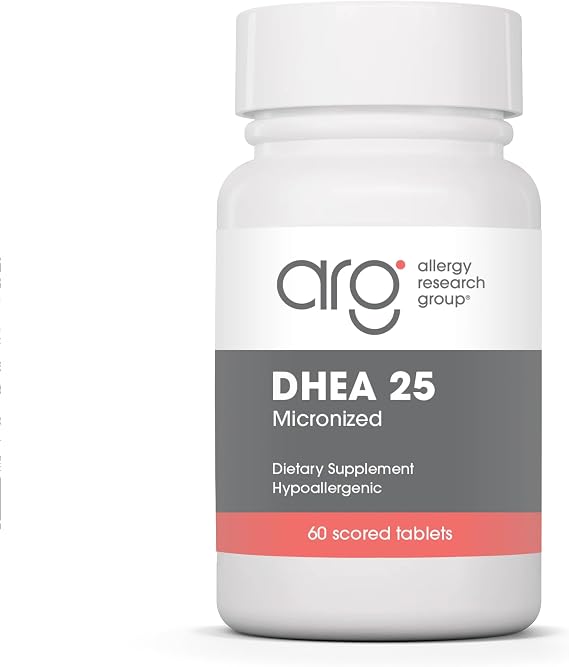 Allergy Research Group ARG DHEA 25 Micronized Lipid Matrix - Supports Hormone Balance & Brain Function - Delivers 25 mg DHEA - Micronized & Plant Sourced - Hypoallergenic - 60 Servings - 60 Capsules