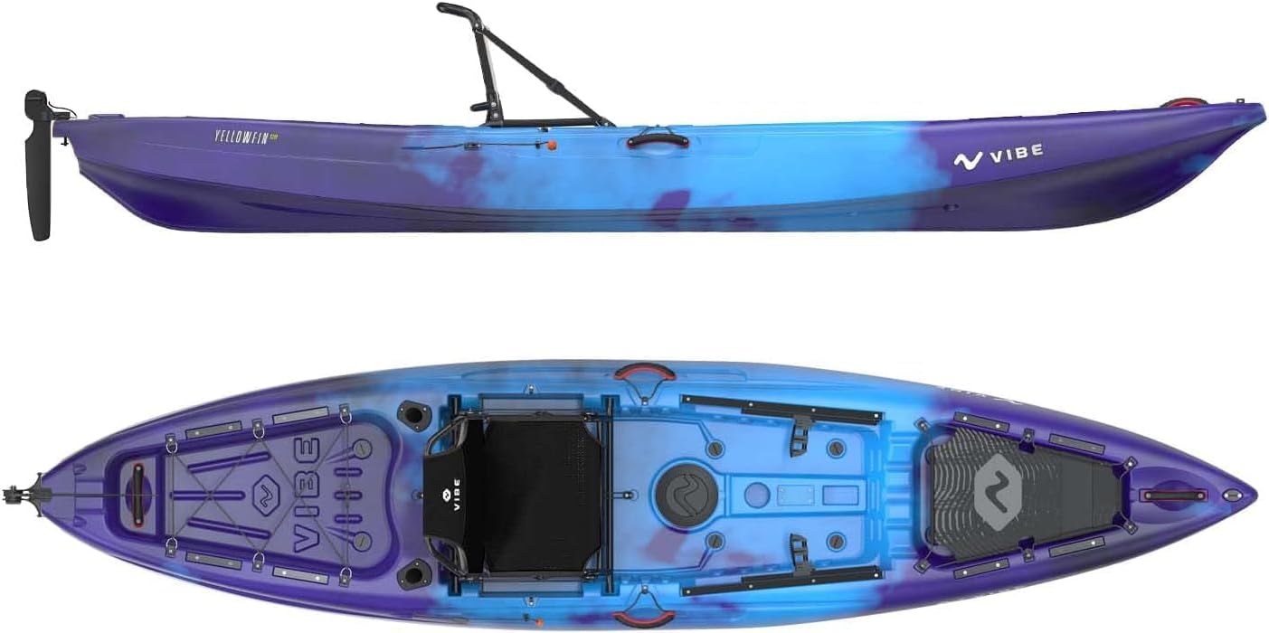 Vibe Yellowfin 120 Sit On Top Kayak - Speed & Stability for RecreationalFishing, 12ft Superior Tracking, 10 Gear Tracks, Summit Perch Compatible, Ultimate Hero Seat Wildfire