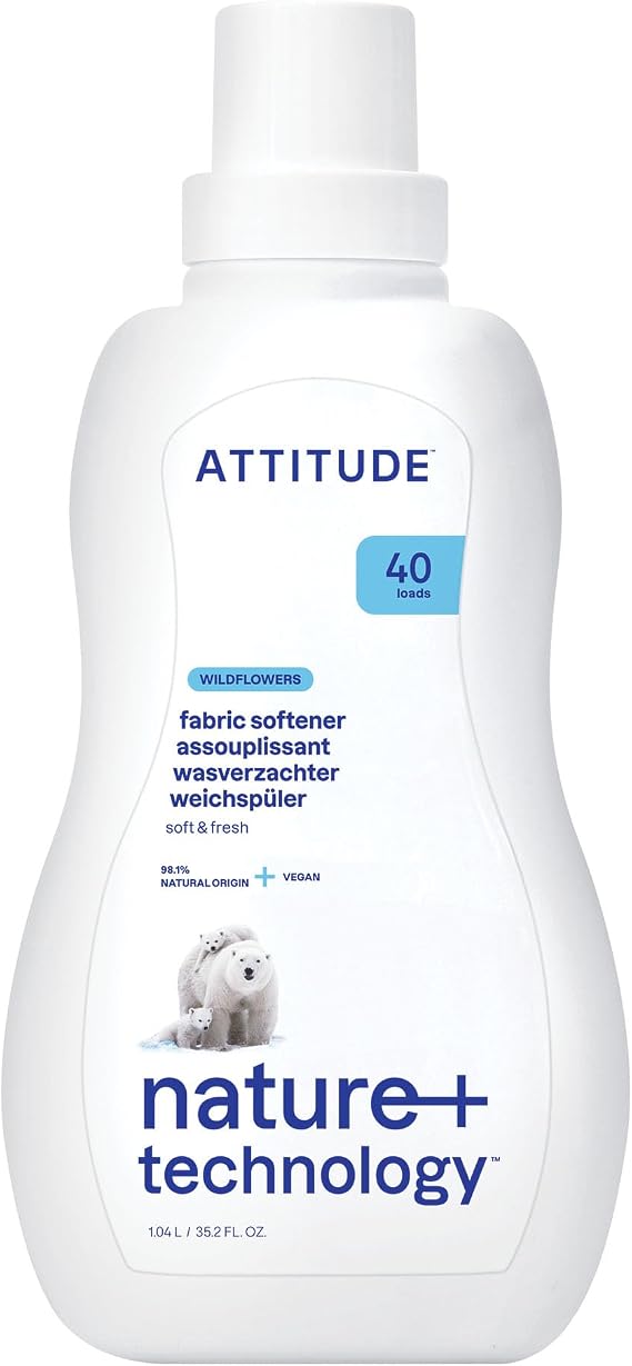 ATTITUDE Liquid Fabric Softener, Plant-Based & Vegan, HE Compatible, Naturally Derived, Wildflowers Scent, 40 Loads, 1 Liter
