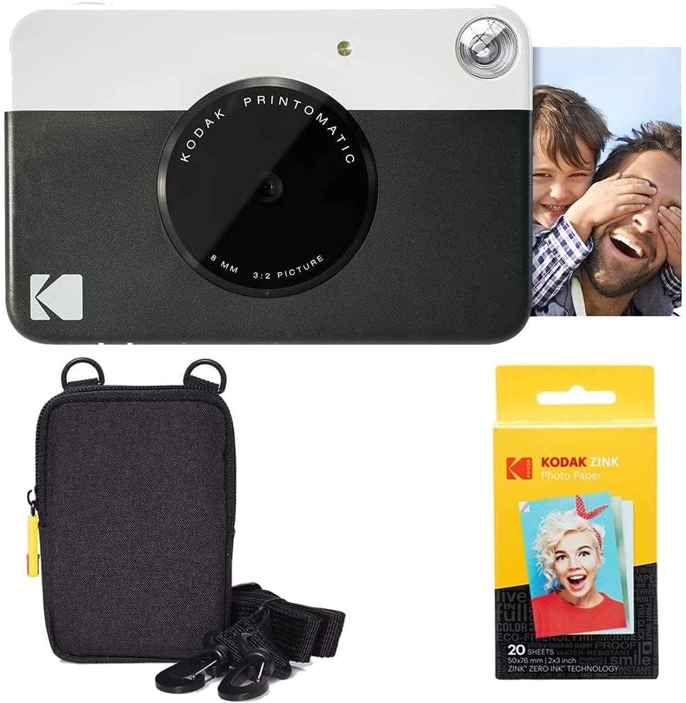 KODAK Printomatic Instant Camera Basic Bundle  Zink Paper 20 Sheets  Deluxe Case  Comfortable Neck Strap