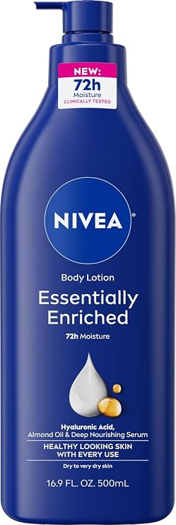 NIVEA Essentially Enriched Body Lotion for Dry Skin, 48-Hour Moisturizing Lotion with Deep Nourishing Serum and Almond Oil, 16.9 Fl Oz Pump Bottle