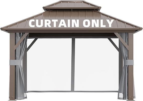 MELLCOM Gazebo Universal Replacement Privacy Netting, Outdoor 4-Panels Sidewall Netting with Zipper, Hooks and Rings Included for Garden, Backyard and Patio (Gray, for 10' x 12' Gazebo)