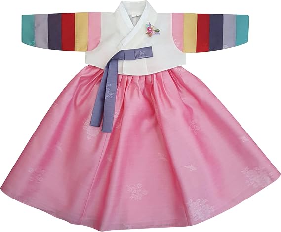 Korean Baby Girl Hanbok for 100days~10y/o Ivory Pink Floral Brooch Girl Baby Kids Hanbok Korean Traditional Dress