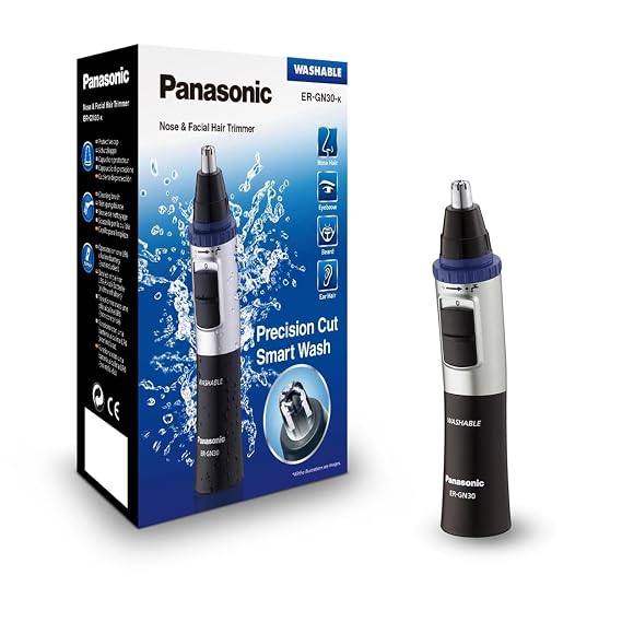Panasonic ER-GN30-K Nose, Ear n Facial Hair Trimmer Wet/Dry with Vortex Cleaning System, Black