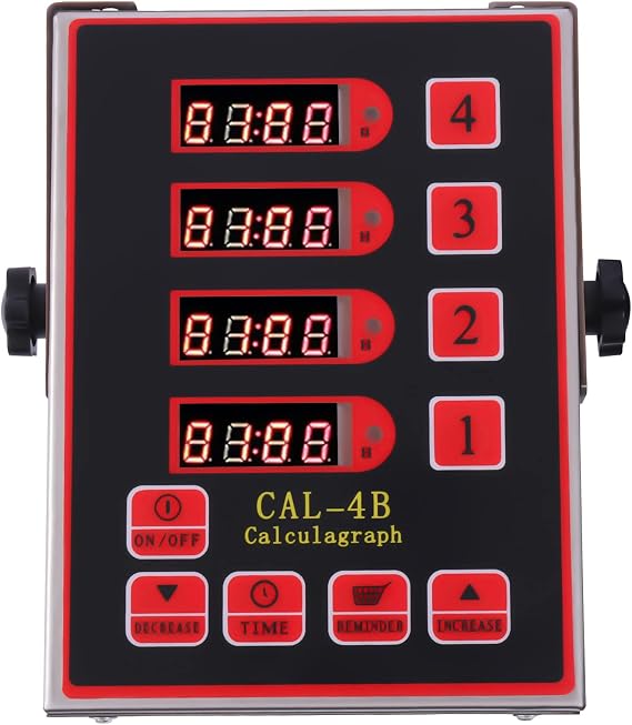 Digital Kitchen Timer, 4 Channel Commercial Digital Kitchen Timer Red Loud Cooking Reminder with LCD Display Stainless Steel Calculagraph for Restaurant Home Kitchen, 110V 2W