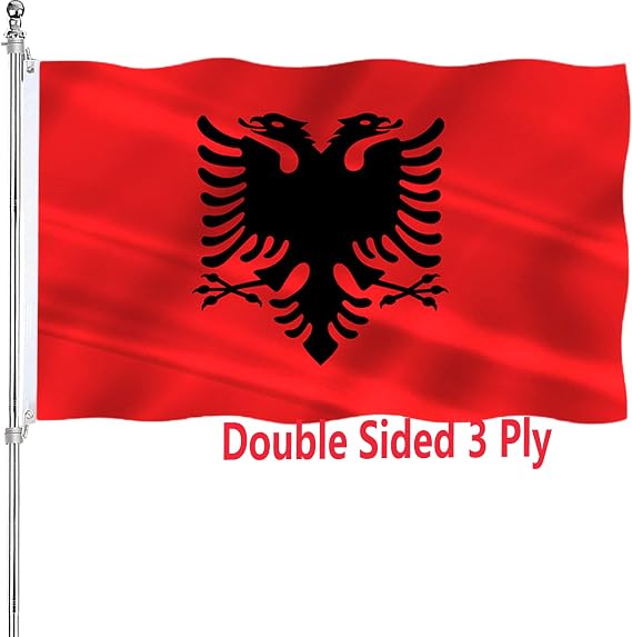 Albania Flag 3x5 Double Sided Albanian Flag for Outdoor 3 Ply 200D Heavy Duty Polyester and Durable Canvas Header