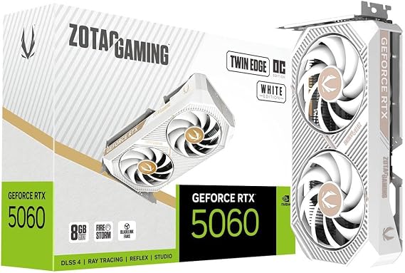 ZOTAC Gaming GeForce RTX 5060 Twin Edge OC ホワイトエディション DLSS 4 8GB GDDR7 128ビット 28Gbps PCIE 5.0 ゲーミンググラフィックスカード SFF-Readyコンパクトカード ZT-B50600Q-10A。