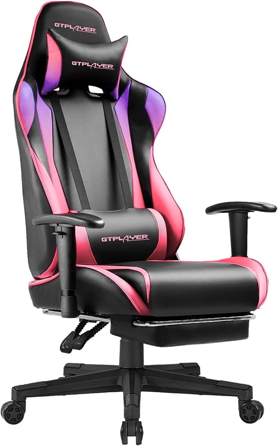 GTPLAYER Gaming Chair with Footrest, Ergonomic Computer Game Desk Chair, Reclining Game Chair Seat Height Adjustment, Swivel Rocker with Headrest and Lumbar (Colorful)