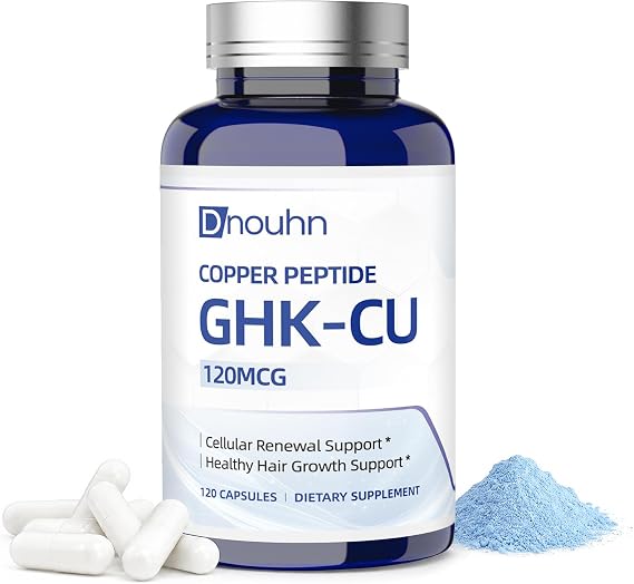 GHK-Cu Peptide Supplement GHK-Cu Copper Peptide 120mcg, for Hair & Skin | Systemic Collagen, Elasticity & Tissue Repair | Fast- Absorbing, Vegan, 120 Capsules