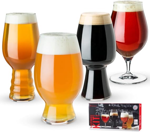 Spiegelau Crystal Beer Glass Tasting Set, Set of 4, Craft Beer Glass, Pilsner Glass, Ale, IPA, Beer Tasting, Crafted in Germany