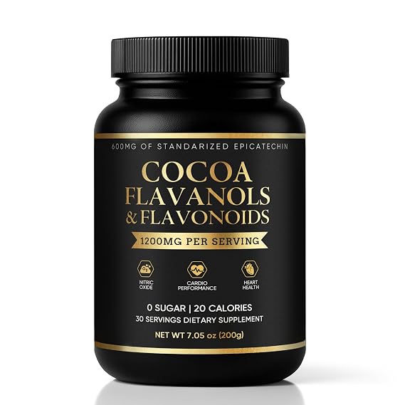 High Flavanol Cocoa Powder - Premium Supplement for Heart Health & Nitric Oxide Support with Theobromine, Magnesium & Natural Flavonoids,