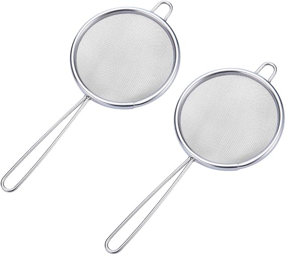 Tea Strainer,3 inch Fine Mesh Strainer,304 Premium Stainless Steel Sieves and Strainers,Kitchen Colander Sieve with Handle,Ideal for Juice Egg Tea Coffee Flour Filter (2pcs)