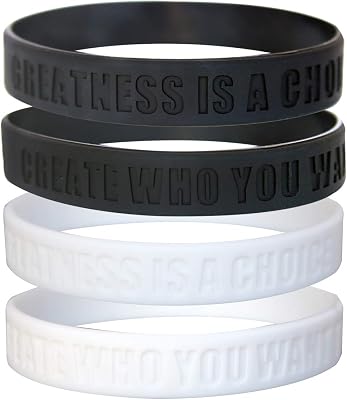 Greatness is a Choice, Create Who You Want to Be Motivational Silicone Wristbands with Quote, Rubber Bracelets for Fitness, Workouts, Exercise, Basketball, Weight Training