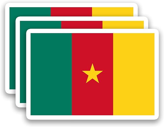 (3Pcs) Cameroon Flag Stickers Cameroonian National Flag Vinyl Decals, Waterproof Sticker for Laptop, Water Bottle, Scrapbook, Phone Case, Travel Gear, 3" x 2"