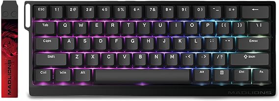 FKZ MADLIONS MAD 60 HE Magnetic Switch RGB Gaming Keyboard,60% Hall Effect Rapid Trigger Adjustable Actuation Hot Swap Wired Mechanical Keyboard Custom Software (Black)