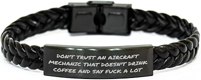 Inspirational Aircraft Mechanic Funny Gifts: Dont Trust Airplane Fixers Without Coffee Love - Unique Interlaced Leather Wristband for Pilot Lovers on Birthday
