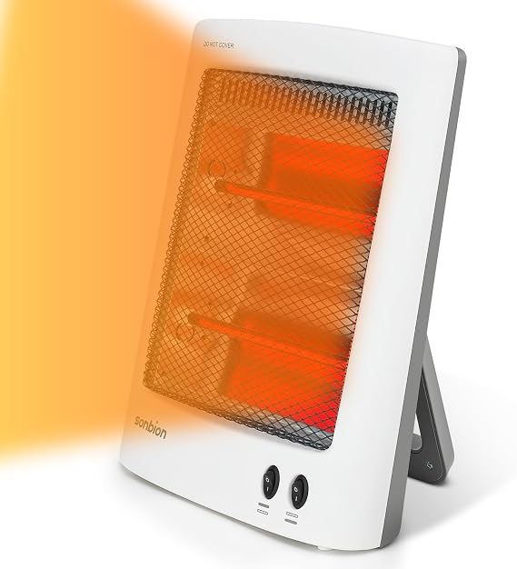 Infrared Heater, Portable Electric Heater, Space Heater for Indoor Use, Radiant Heat for Home Office, Two Heat Settings with Foldable Holder, Overheat and Tip-over Protection