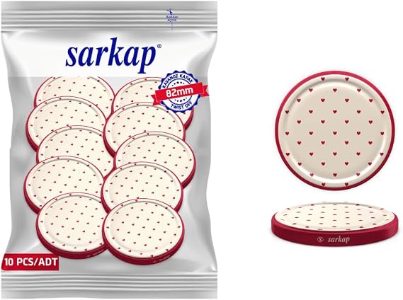 Sarkap Kavanoz Kapağı, 82mm, Hava Geçirmez, Sızdırmaz, Konserve için Uygun, 10'lu Paket (Kalp)
