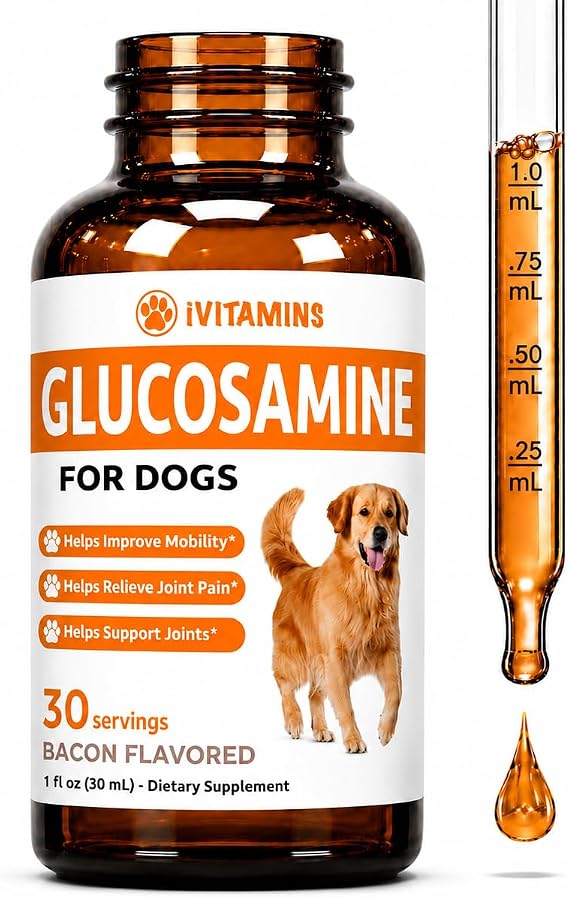 Glucosamine for Dogs - Dog Glucosamine - Supports Healthy Hips, Joints, Mobility & Much More - Dog Joint Supplement - Joint Supplement for Dogs - 1 fl oz - Bacon Flavor
