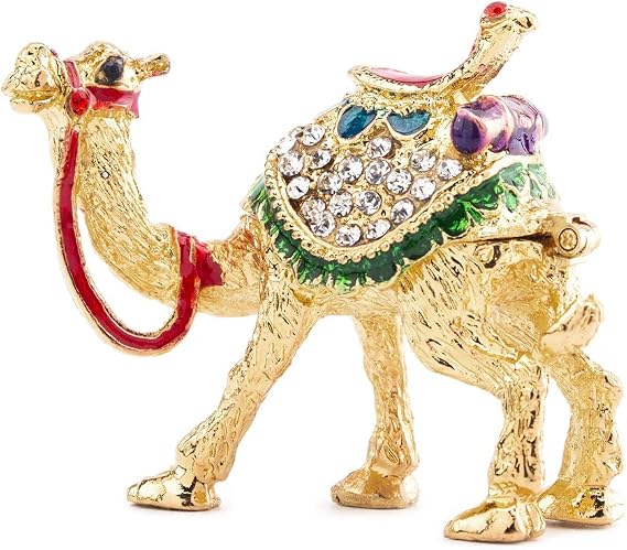 YU FENG 2.4 Inch Golden Camel Trinket Box, Crystal Enamel Jewelry Figurine