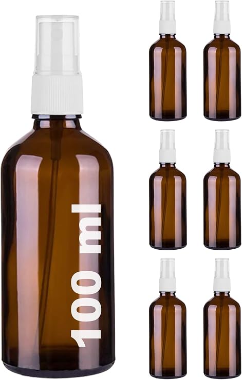 Afracam 100 ml Beyaz Spreyli Amber Cam Şişe 100 cc Sızdırmaz Kapaklı Fısfıs Kahverengi Cam Şişe 6 Adet