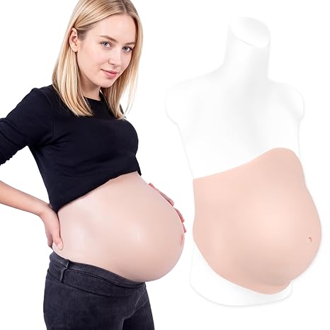 Full Silicone Fake Pregnant Belly Artificial Prosthetic Pregnancy Prop Dress Up for Theatre Actor Performance Costume Film Realistic Maternity Cosplay (5-7 Months L Size, Ivory White)